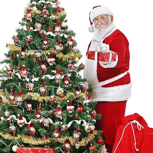 Gnome Nutcracker Christmas Tree Ornaments Set – 12-Piece Holiday Decor