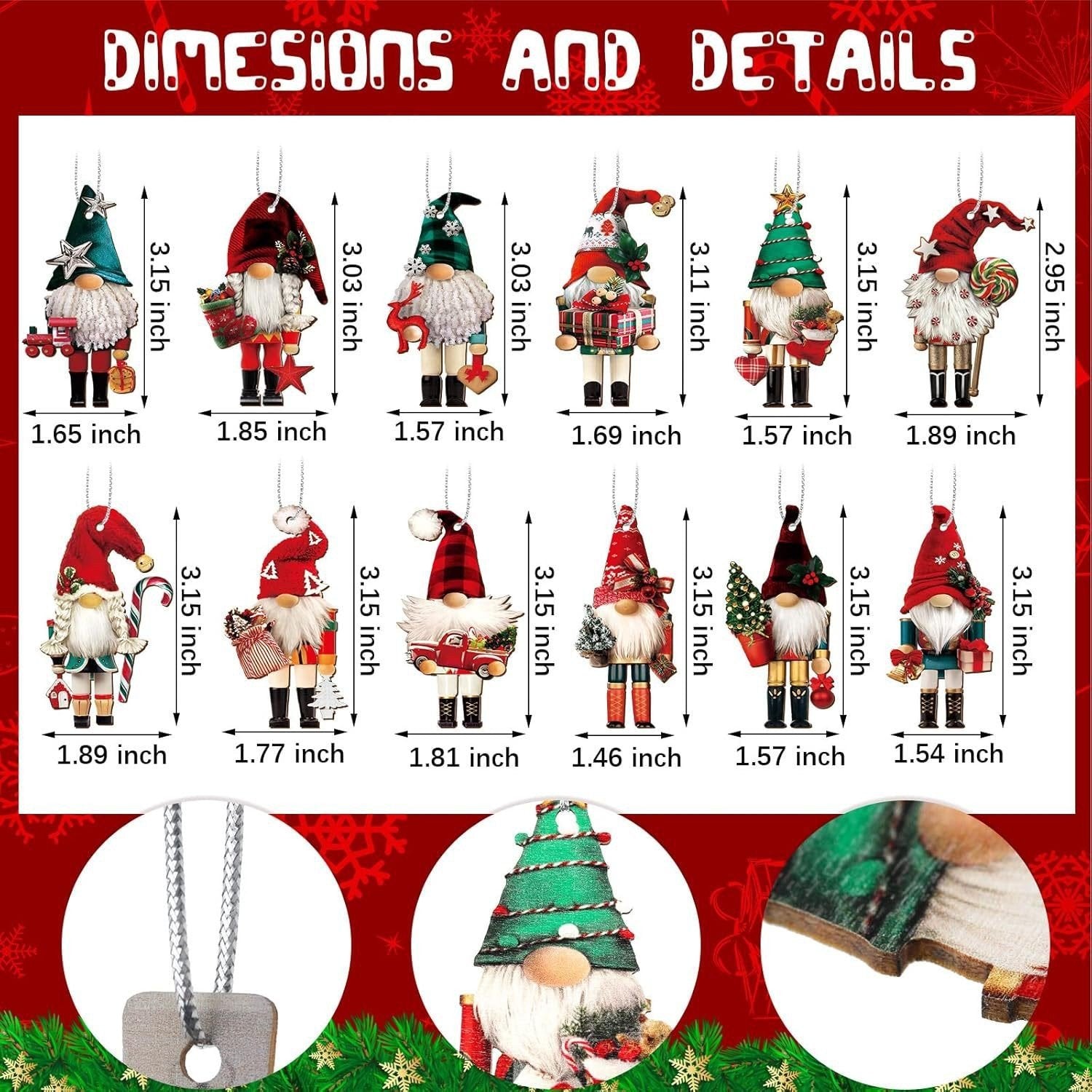 Gnome Nutcracker Christmas Tree Ornaments Set – 12-Piece Holiday Decor