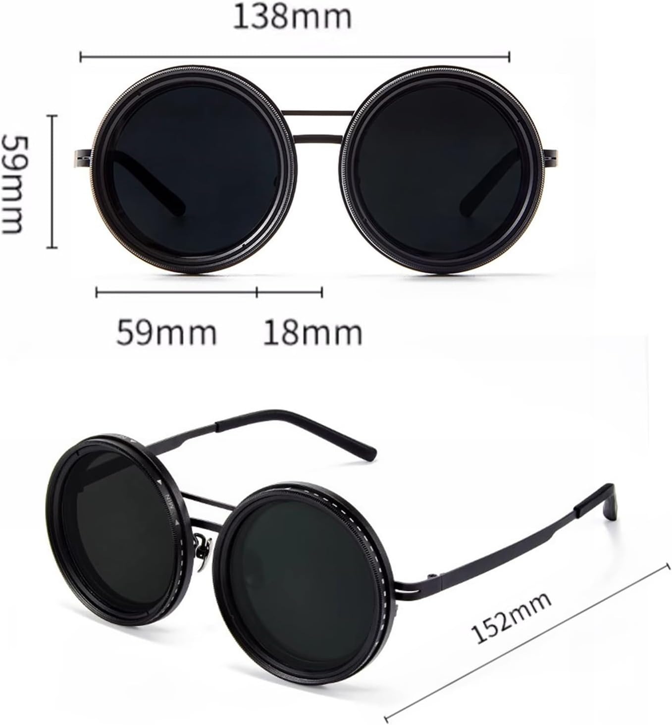 Adjustable 1-9 Sunglasses Fishing Rounded Polarized Glasses with ND Filter Lenses Handcrafted Retro Glasses Unisex Vintage Style