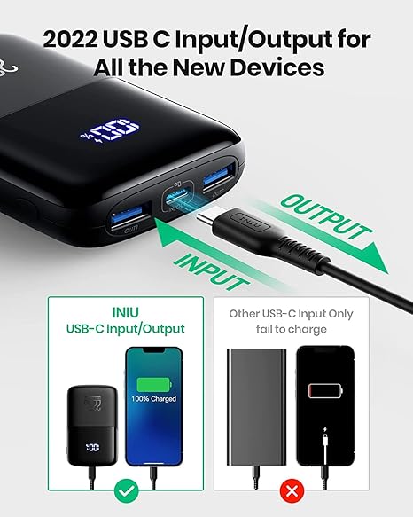 INIU Portable Charger, Smallest 22.5W 10000mAh Power Bank, USB C in/Output Fast Charging 3-Output Mini Battery Pack Charger with Phone Holder for iPhone 16 15 14 13 12 Samsung S23 Google iPad Tablet