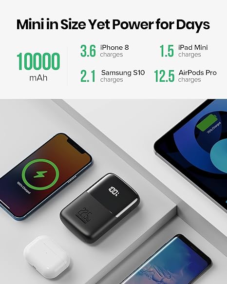 INIU Portable Charger, Smallest 22.5W 10000mAh Power Bank, USB C in/Output Fast Charging 3-Output Mini Battery Pack Charger with Phone Holder for iPhone 16 15 14 13 12 Samsung S23 Google iPad Tablet