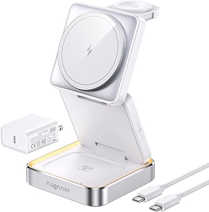 2025 Upgraded Wireless Charger 3 in 1, Foldable Wireless Charging Station with Light (20W Adapter)