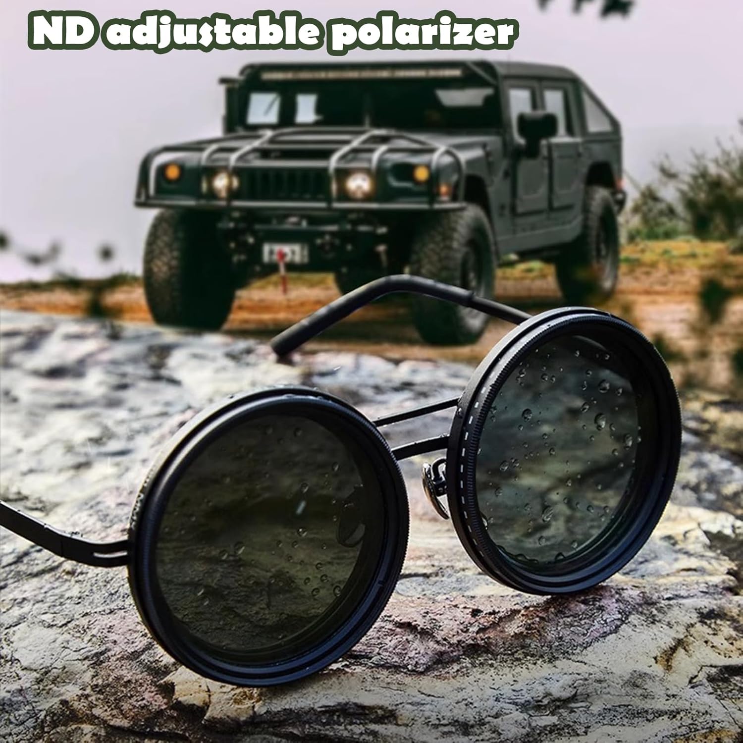 Adjustable 1-9 Sunglasses Fishing Rounded Polarized Glasses with ND Filter Lenses Handcrafted Retro Glasses Unisex Vintage Style