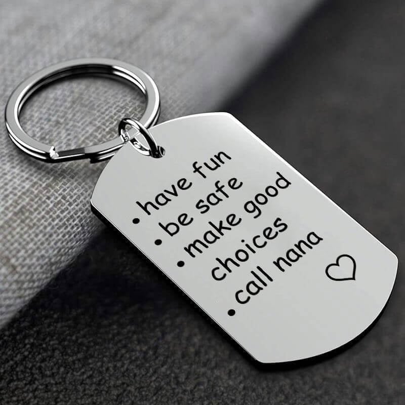 Have Fun, Be Safe, Call Your Grandma/Grandpa” Keychain – Funny & Sentimental Gift