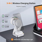 2025 Upgraded Wireless Charger 3 in 1, Foldable Wireless Charging Station with Light (20W Adapter)
