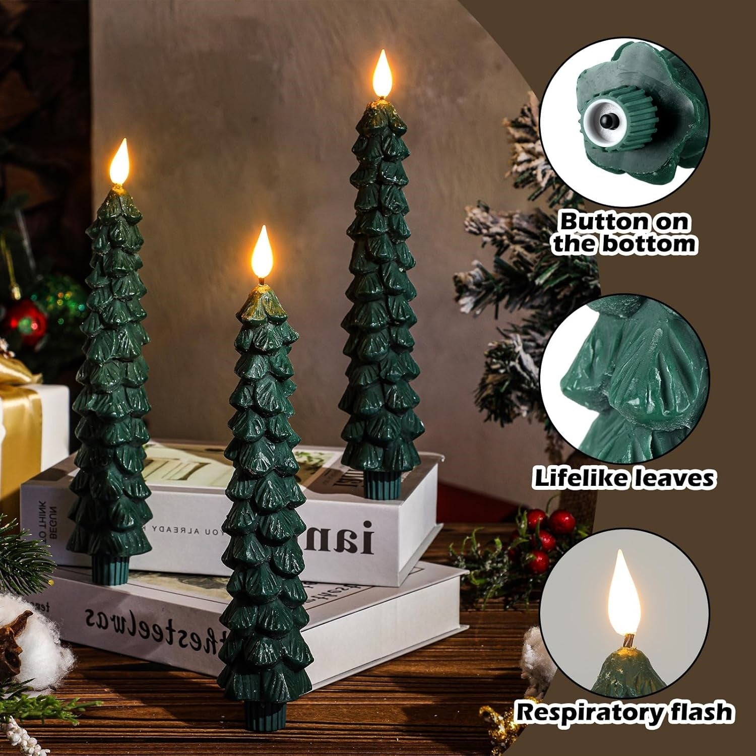 Christmas Tree Flameless Candles – 3D Flickering Flame Holiday Decor
