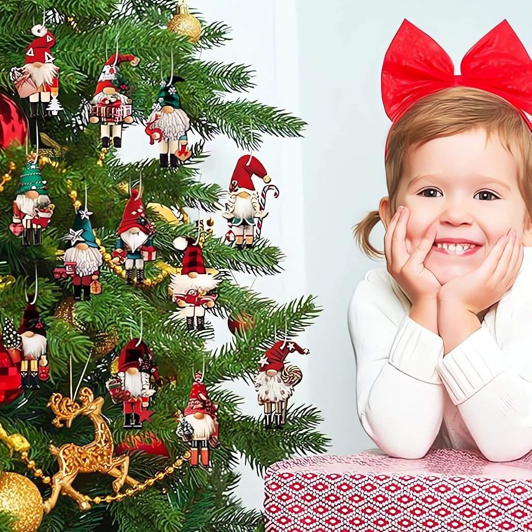 Gnome Nutcracker Christmas Tree Ornaments Set – 12-Piece Holiday Decor