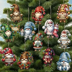 Wooden Dwarf Christmas Tree Ornaments Set – 12-Piece Holiday Decor