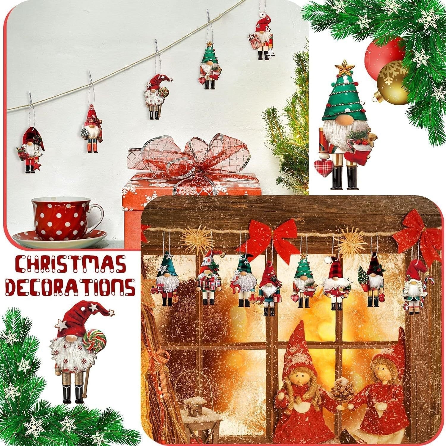 Gnome Nutcracker Christmas Tree Ornaments Set – 12-Piece Holiday Decor