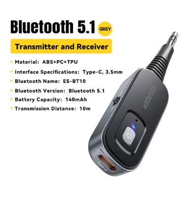 Essager 2-in-1 Bluetooth Audio Receiver Transmitter Wireless Bluetooth 5.1 3.5mm AUX Audio Adapter Stereo for Earphones TV Car