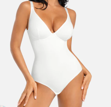 V Neck Tummy Control Thong Bodysuit