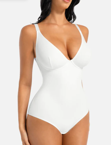 V Neck Tummy Control Thong Bodysuit