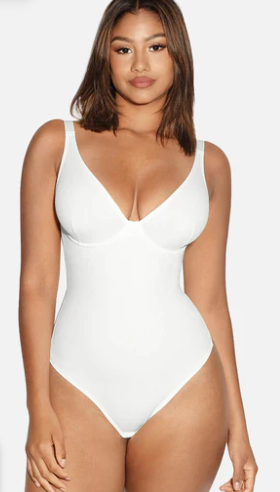 V Neck Tummy Control Thong Bodysuit