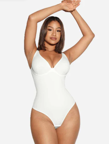V Neck Tummy Control Thong Bodysuit