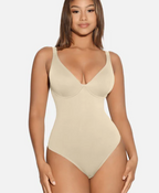 V Neck Tummy Control Thong Bodysuit