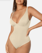 V Neck Tummy Control Thong Bodysuit