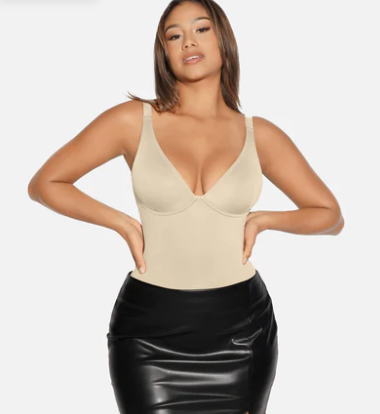 V Neck Tummy Control Thong Bodysuit