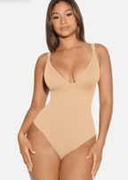 V Neck Tummy Control Thong Bodysuit
