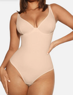 V Neck Tummy Control Thong Bodysuit