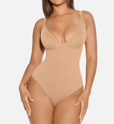 V Neck Tummy Control Thong Bodysuit