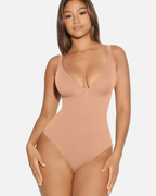 V Neck Tummy Control Thong Bodysuit