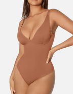 V Neck Tummy Control Thong Bodysuit