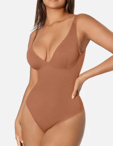 V Neck Tummy Control Thong Bodysuit