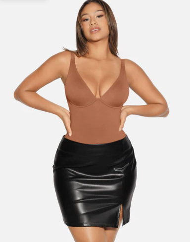 V Neck Tummy Control Thong Bodysuit