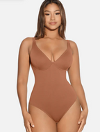 V Neck Tummy Control Thong Bodysuit