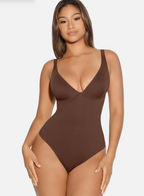 V Neck Tummy Control Thong Bodysuit