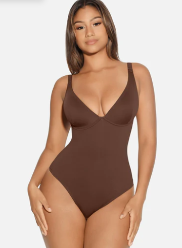 V Neck Tummy Control Thong Bodysuit