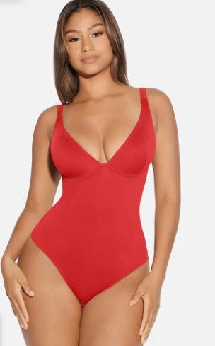 V Neck Tummy Control Thong Bodysuit