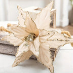 Sequined Velvet Artificial Christmas Flowers – 3-Piece Holiday Decor Set