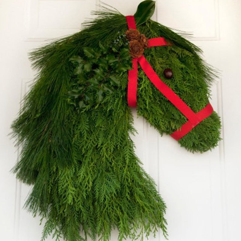 Handmade Farmhouse Horse Head Christmas Wreath – Festive Holiday Decor
