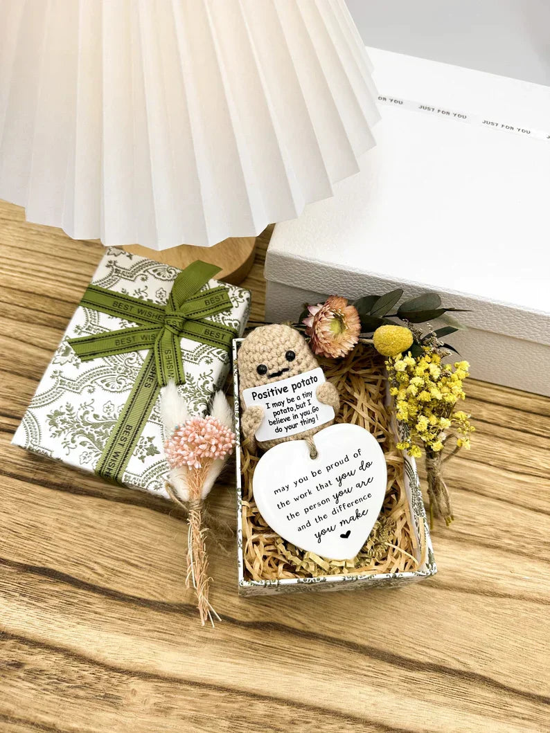 Funny Knitted “Positive Potato” Gift Box – Humorous Gag Present